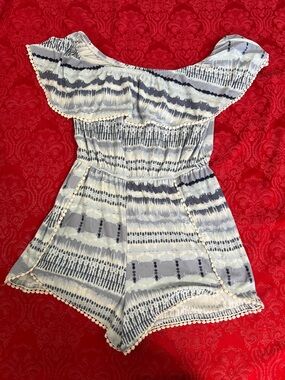 Charlotte Russe Blue Tie Dye Off Shoulder Romper M